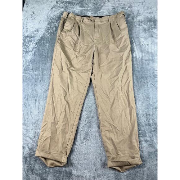 Roundtree & Yorke Men’s Dress Pants 40x32 100% Wool Pleated Khaki Excellent - Picture 1 of 10